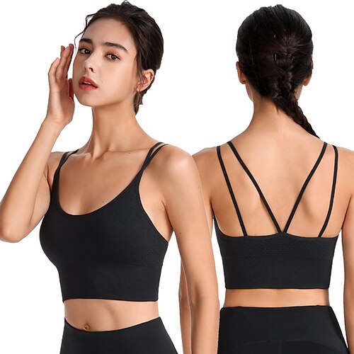 

Women's Sports Bra Medium Support Summer Open Back Removable Pad Solid Color White Black Nylon Yoga Fitness Gym Workout Bra Top Sport Activewear Breathable Quick Dry Comfortable Stretchy Slim