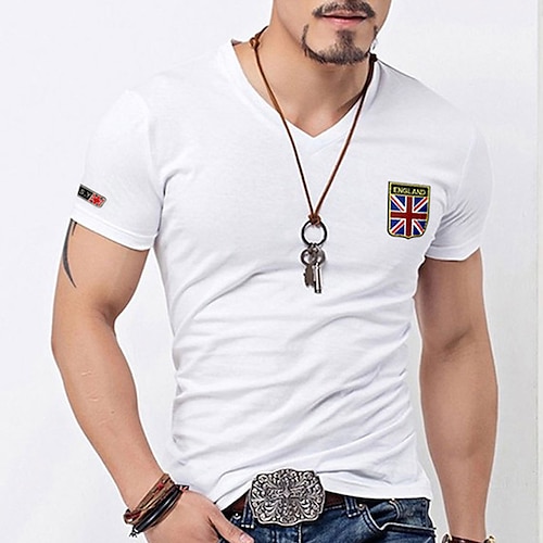 

Men's T shirt Graphic National Flag V Neck Casual Daily Short Sleeve Tops Lightweight Fashion Comfortable Big and Tall White XL