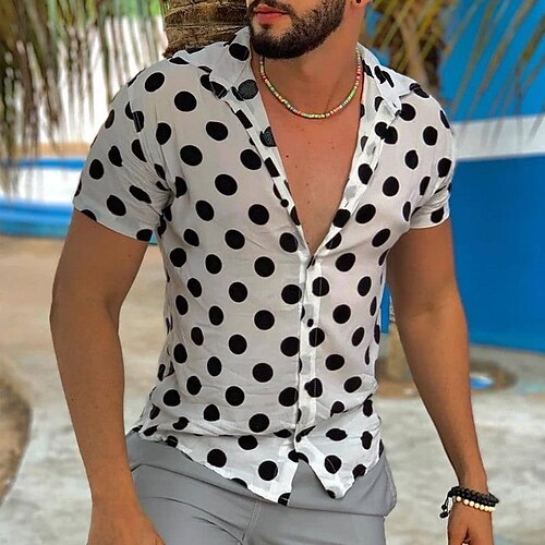 

Men's Shirt Circle Turndown Street Casual Button-Down Short Sleeve Tops Casual Fashion Breathable Comfortable White