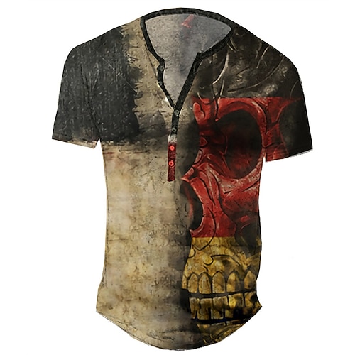 

Men's Henley Shirt Tee T shirt 3D Print Graphic Skull Plus Size Henley Daily Sports Button-Down Print Short Sleeve Tops Basic Casual Classic Designer Khaki
