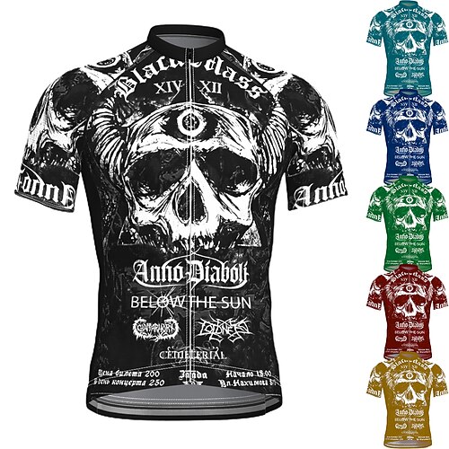

21Grams Men's Cycling Jersey Short Sleeve Bike Jersey Top with 3 Rear Pockets Mountain Bike MTB Road Bike Cycling Breathable Quick Dry Moisture Wicking Soft Black Green Yellow Skull Sugar Skull