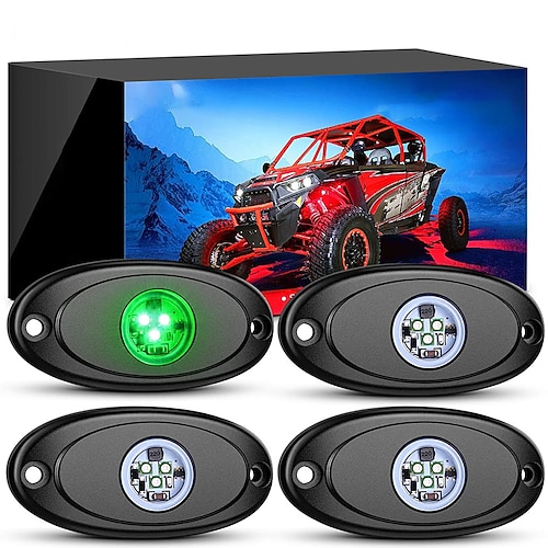 

LED Rock Lights 4 Pieces Green Light Pod Waterproof Body Wheel Under Car Lights Exterior Lights For Car Truck Pickup Truck ATV UTV SUV Motorcycle Boat