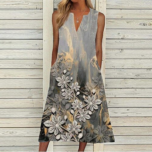 

Women's A Line Dress Maxi long Dress Blue Gray Pink Navy Blue Beige Light Blue Sleeveless Floral Striped Color Gradient Pocket Print Spring Summer V Neck Personalized Casual Vacation 2022 S M L XL