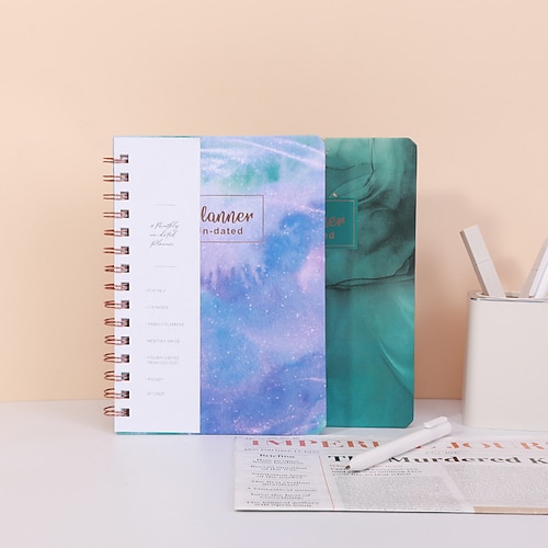 

2023 Spiral Twin-Wire Binding Daily Weekly Monthly Planner A5 5.8×8.3 Inch Classic Paper Hardcover Agenda With Stickers Double Coil Design Planner 176 Pages for School Office Student
