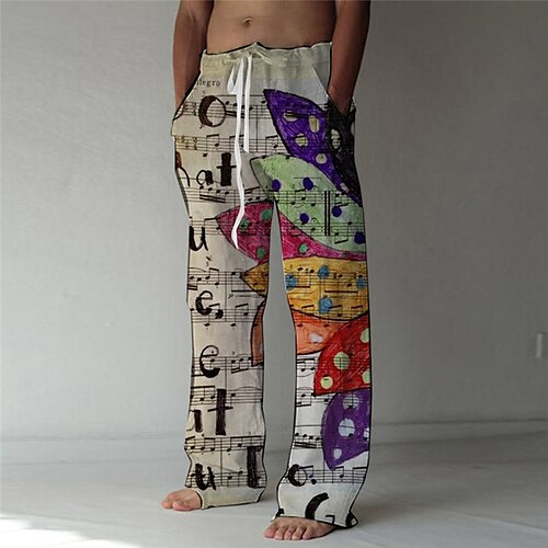 

Men's Fashion Designer Straight Trousers 3D Print Elastic Drawstring Design Front Pocket Pants Casual Daily Graphic Prints Flower / Floral Comfort Soft Mid Waist Rainbow S M L XL XXL