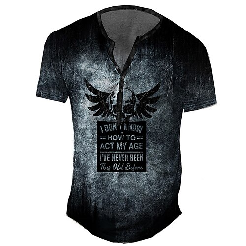 

Men's Henley Shirt Tee T shirt 3D Print Graphic Skull Plus Size Henley Daily Sports Button-Down Print Short Sleeve Tops Basic Casual Vintage Designer Black