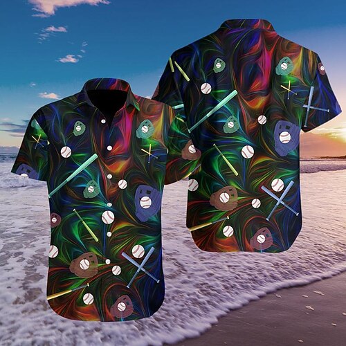 

Men's Shirt 3D Print Sports Turndown Casual Daily Button-Down Short Sleeve Tops Casual Fashion Comfortable Sports Rainbow