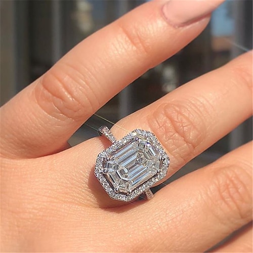 

1pc Ring For Women's AAA Cubic Zirconia White 18K Gold Geometrical