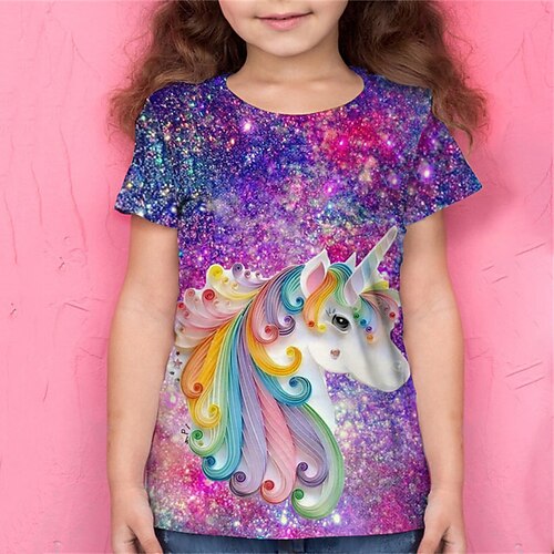 

Kids Girls' T shirt Animal Outdoor 3D Print Short Sleeve Active 3-12 Years Spring Purple