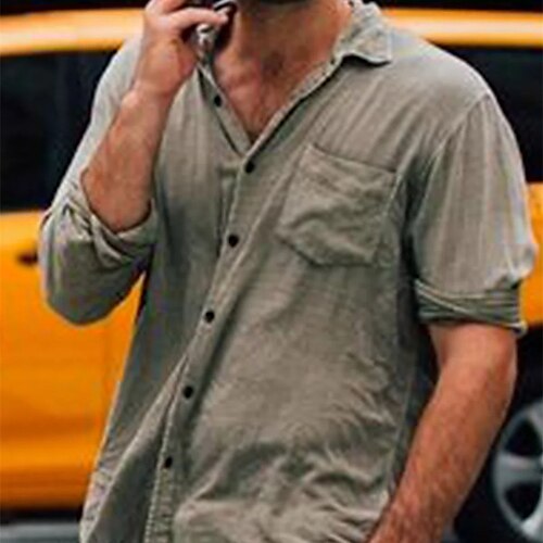 

Men's Shirt Solid Color Turndown Street Casual Button-Down Short Sleeve Tops Casual Fashion Breathable Comfortable Gray