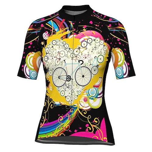 

21Grams Women's Short Sleeve Cycling Jersey Graphic Heart Bike Top Mountain Bike MTB Road Bike Cycling Yellow Spandex Polyester Breathable Quick Dry Moisture Wicking Sports Clothing Apparel