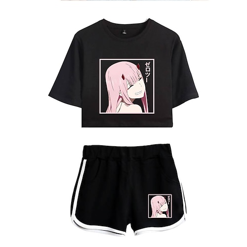 

Inspired by Darling in the Franxx 02 Zero Two Outfits Crop Top Cartoon Anime Harajuku Graphic Shorts For Women's Adults' Hot Stamping 100% Polyester