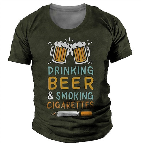 

Men's Unisex T shirt 3D Print Graphic Wine Glass Letter Crew Neck Street Daily Print Short Sleeve Tops Casual Designer Big and Tall Sports Green Blue Black