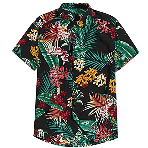 

Men's Shirt Print Floral Turndown Street Casual Button-Down Print Short Sleeve Tops Casual Fashion Breathable Comfortable Green