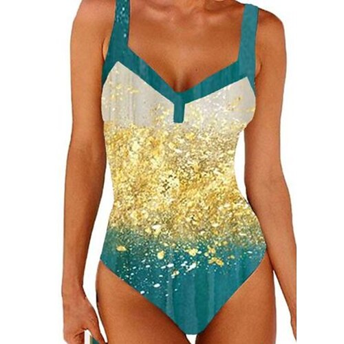 

Mujer Bañadores Una pieza Monokini Trajes de baño Talla Grande Traje de baño Cintura alta para bustos grandes Bloque de color Dorado Acolchado Escote en V Trajes de baño Deportes Vacaciones Sensual