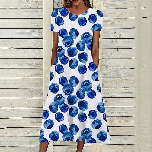 

Women's A Line Dress Midi Dress Blue Short Sleeve Polka Dot Pocket Print Spring Summer Round Neck Stylish Casual Modern 2022 S M L XL XXL 3XL