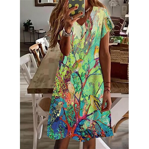 

Mujer Vestido informal Vestido de cambio Verde Trébol Manga Corta Estampado Primavera Verano Escote en Pico Holgado 2022 S M L XL XXL 3XL