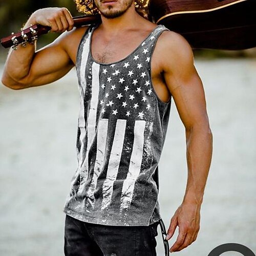 

Men's Tank Top Vest 3D Print Graphic Prints Flag Crew Neck Daily Sports Print Sleeveless Tops Classic Designer Hawaiian Big and Tall Gray