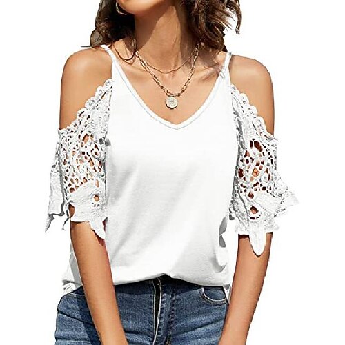 

Women's Tank Top Plain Sexy Casual Daily Tank Top Camis Lace Lace Trims V Neck Basic Essential Casual White Black Blue S