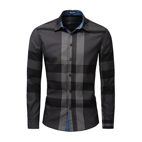 

Men's Shirt Striped Plaid Turndown Street Casual Button-Down Print Long Sleeve Tops Casual Fashion Streetwear Cool Black Royal Blue Summer Shirt