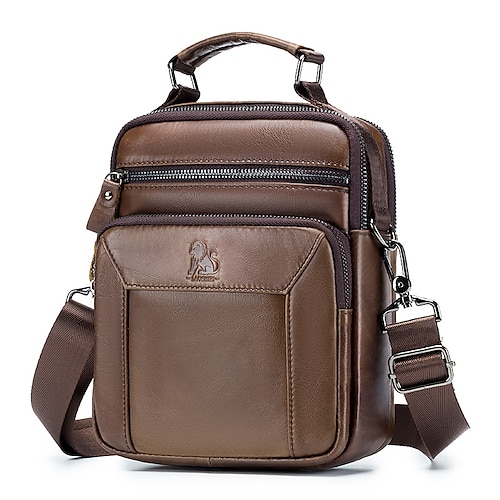 

Men's Crossbody Bag Cowhide Zipper Vintage Outdoor Black Brown