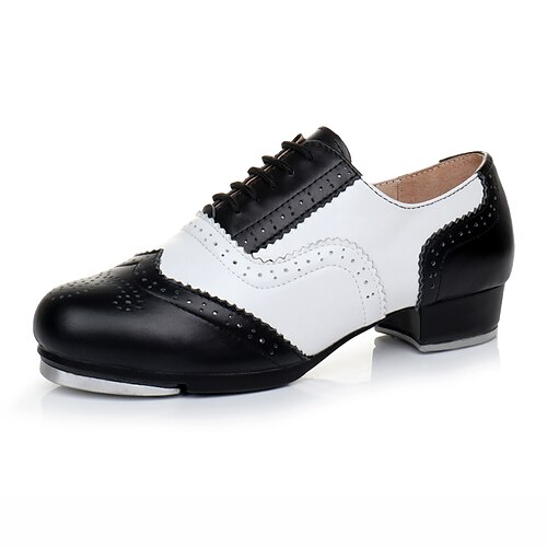 

Men's Tap Shoes Dance Shoes Stage Performance Fashion Splicing Low Heel BlackWhite White Gold Brownwhite Lace-up