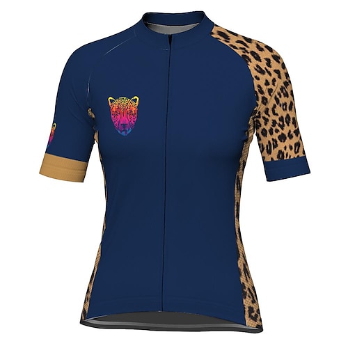 

21Grams Women's Short Sleeve Cycling Jersey Dark Blue Leopard Bike Top Mountain Bike MTB Road Bike Cycling Spandex Polyester Breathable Quick Dry Moisture Wicking Sports Clothing Apparel