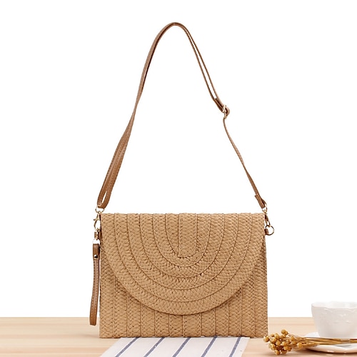 

Women's Unisex Crossbody Bag Straw Geometric Holiday Going out dark brown Light Brown Beige