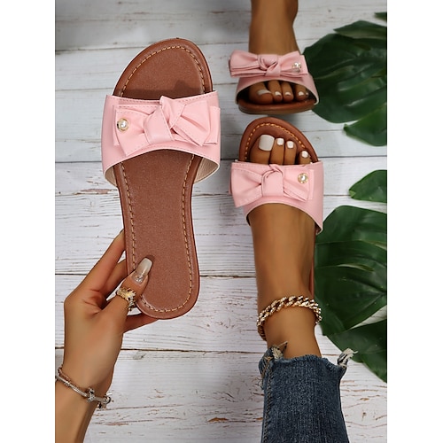 

Women's Slippers Daily Plus Size Outdoor Slippers Summer Flat Heel Round Toe Minimalism Walking Shoes Synthetics Loafer Solid Colored Rosy Pink