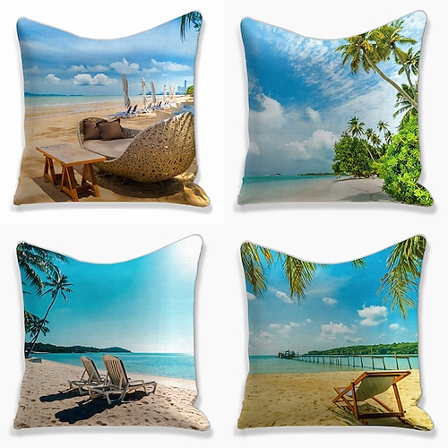 

Landscape Double Side Cushion Cover 4PC Soft Decorative Square Throw Pillow Cover Cushion Case Pillowcase for Sofa Bedroom Superior Quality Mashine Washable