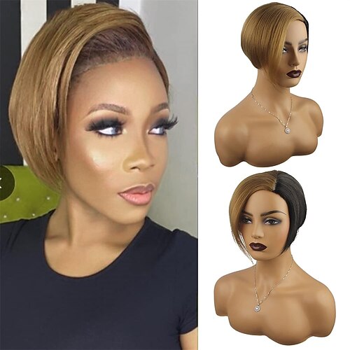 

Pixie Cut Wigs Synthetic Ombre Black Brown Natural Looking Heat Resistant Fiber Hair Wigs for Black Women