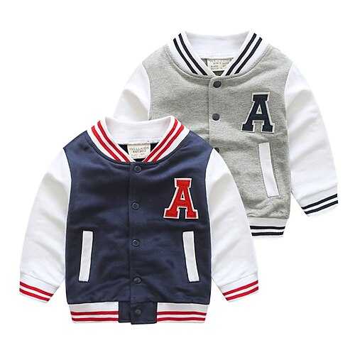 

Kids Boys Coat Outerwear Letter Long Sleeve Pocket Coat Daily Cotton Active Cool Navy Blue Gray Fall Spring 2-6 Years