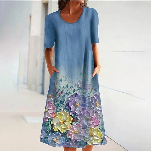 

Women's Shift Dress Knee Length Dress Green Blue Pink Short Sleeve Floral Print Spring Summer Crew Neck Casual Vintage 2022 S M L XL 2XL 3XL 4XL 5XL
