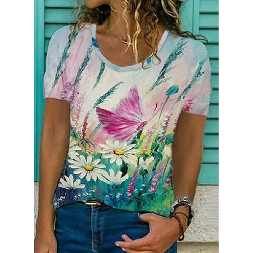 

Floral V-Neckline Short Sleeve Casual T-shirts