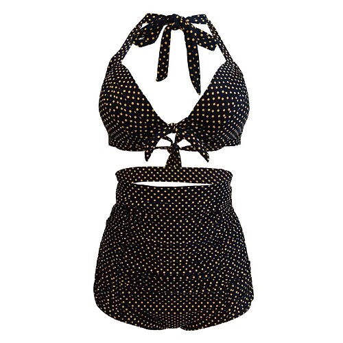 

Women's Swimwear Bikini 2 Piece Plus Size Swimsuit Backless Printing High Waisted string for Big Busts Floral Polka Dot Black Yellow Rosy Pink Halter Padded V Wire Bathing Suits New Stylish Vacation