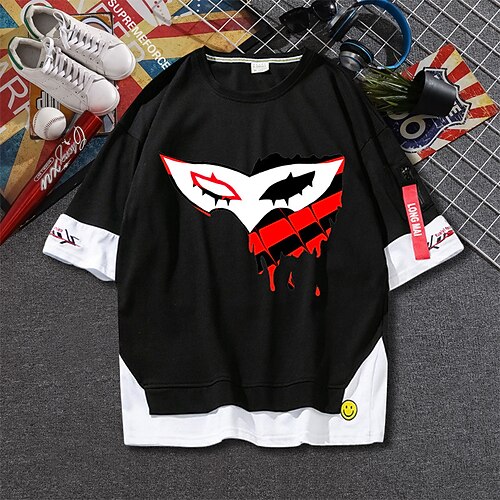 

Inspired by Persona 5 Joker T-shirt Cartoon 100% Polyester Anime Fake two piece Harajuku Street Style T-shirt For Men's / Women's / Couple's