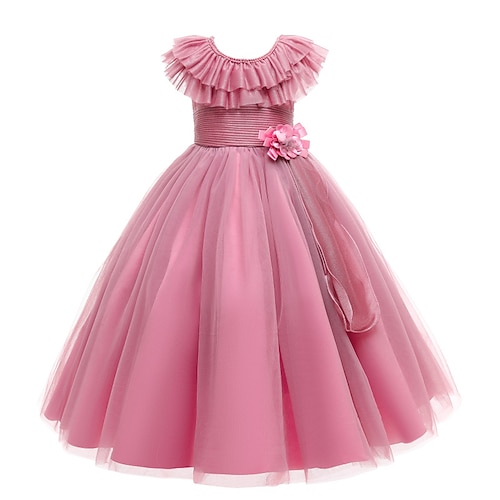 

Party Event / Party Princess Flower Girl Dresses Jewel Neck Tea Length Tulle Spring Summer with Faux Pearl Bow(s) Cute Girls' Party Dress Fit 3-16 Years