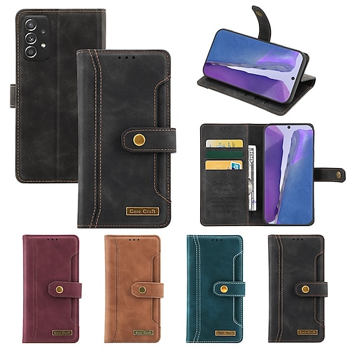 

Phone Case For Samsung Galaxy Wallet Card A53 S21 S20 Ultra Plus FE A72 Note 10 Shockproof Card Holder Slots Magnetic Flip Solid Colored PU Leather