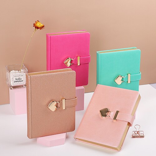

Lined Notebook Lined B6 4.9×6.9 Inch Simplicity Solid Color PU SoftCover with Lock Button 288 Pages Notebook for School Office Business