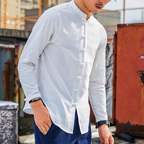 

Men's Shirt Solid Color Stand Collar Street Casual Button-Down Long Sleeve Tops Casual Fashion Breathable Comfortable Wine White Black