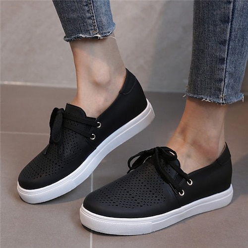 

Women's Slip-Ons Daily Plus Size Summer Flat Heel Round Toe Classic Walking Shoes PU Leather Loafer Solid Colored Black Rosy Pink Khaki
