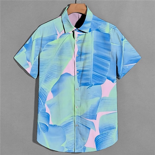 

Men's Shirt Print Leaves Turndown Street Casual Button-Down Print Short Sleeve Tops Casual Fashion Designer Breathable Pink