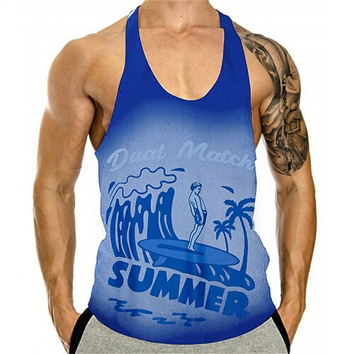 

Men's Tank Top Vest 3D Print Graphic Prints Landscape Crew Neck Daily Sports Print Sleeveless Tops Classic Designer Hawaiian Big and Tall Blue Black
