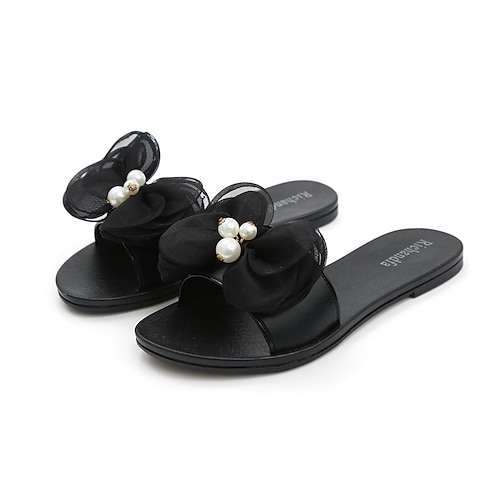 

Women's Slippers Flat Sandals Bowknot Flat Heel Round Toe Open Toe Elegant Casual Daily PVC Loafer Spring Summer White Black Blue