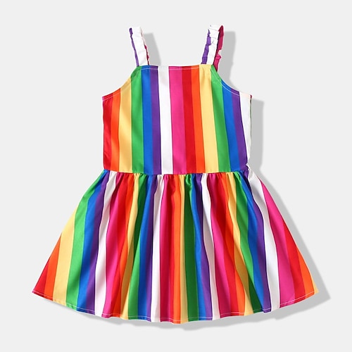 

Kids Little Girls' Dress Striped Patchwork Color Block A Line Dress Daily Patchwork Rainbow Above Knee Sleeveless Beautiful Cute Dresses Spring Summer Regular Fit 2-6 Years