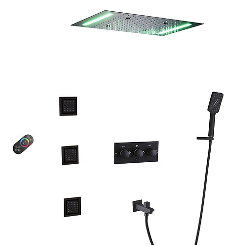 

Shower Faucet,Bathroom Shower Faucet Luxury Brass Combo Set With Ceiling Wall Mount 5036cm Multi-coolorLED Shower Head Plus 3 Wall Mount Body Massage Spray Head Plus Hand Shower