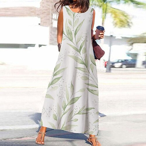 

Women's A Line Dress Maxi long Dress Gray Sleeveless Print Pocket Print Spring Summer Round Neck Stylish Casual Vacation 2022 S M L XL XXL 3XL