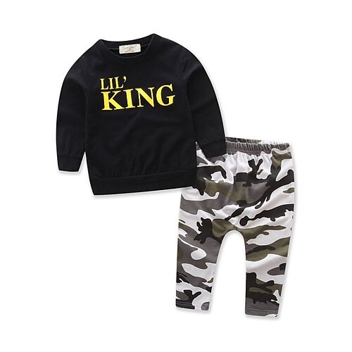 

Kids Boys T-shirt Pants Clothing Set 2 Pieces Long Sleeve Black Camouflage Letter Print Street Outdoor Casual Daily Regular 2-6 Years