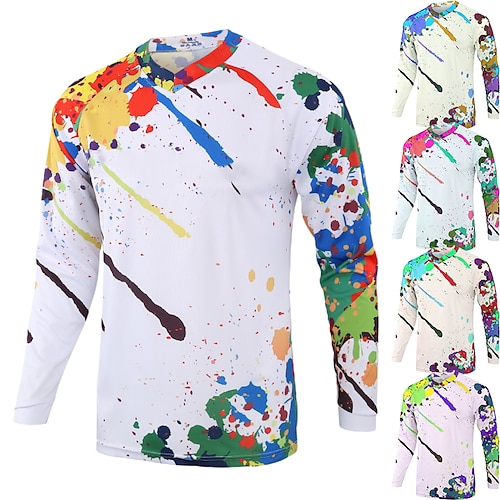 

21Grams Herre Downhill Jersey Langermet Sykkel Topper med 3 baklommer Fjellsykling Veisykling Pustende Fukttransport Myk Hurtigtørkende Hvit Gul Rød Graffiti Polyester sport Klær