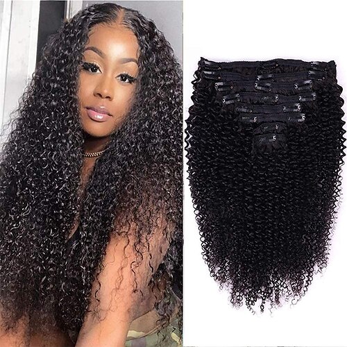 

clip ricci crespi nelle estensioni dei capelli umani per donne nere - 8 pezzi 18 clip di capelli umani remy brasiliani a doppia trama 3c 4a clip nelle estensioni spesse fino alle estremità 120 g / 4,2